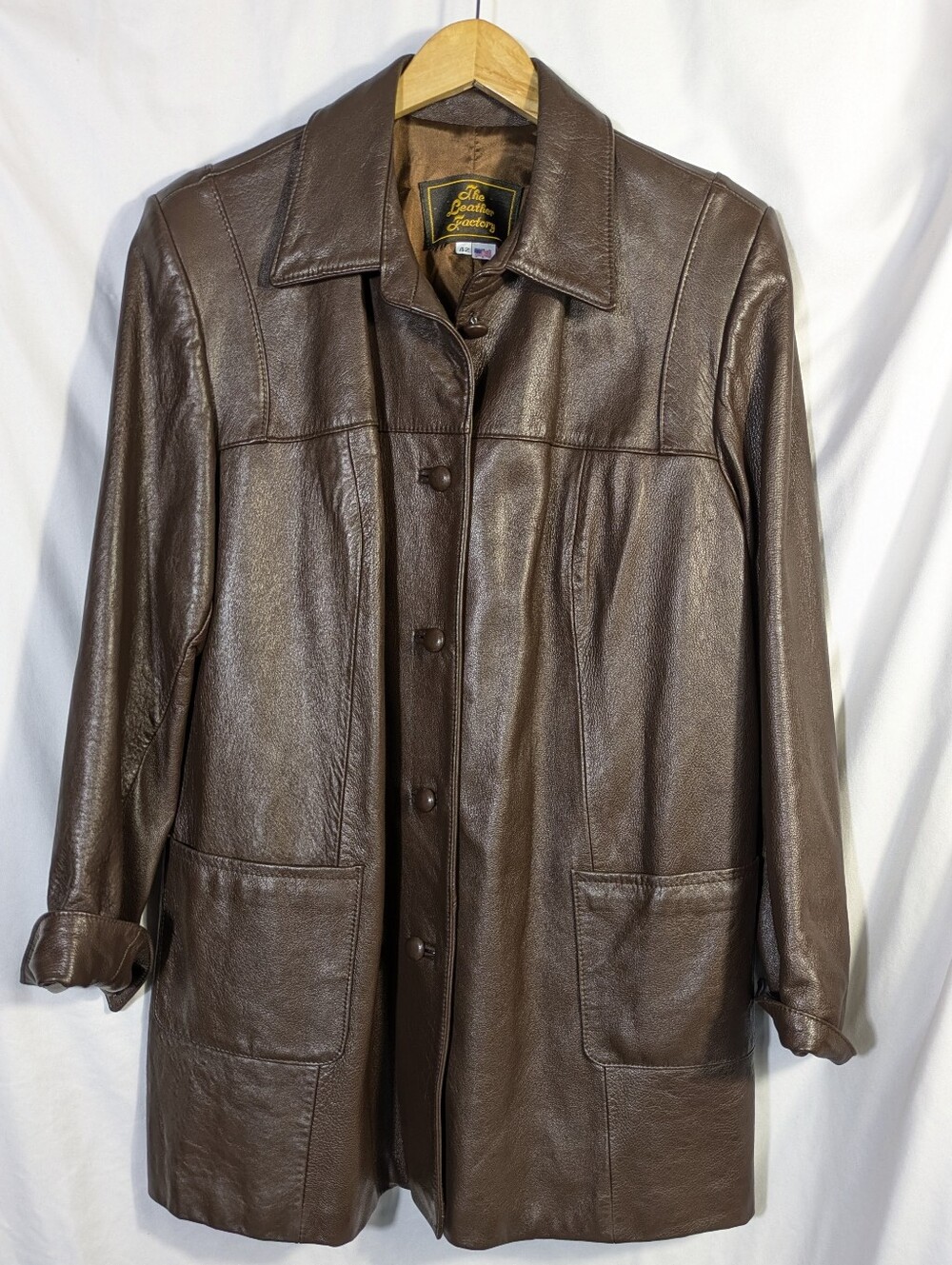 Vintage Men's The Leather Factory Leather Coat Jacket Brown Retro 80's size 42